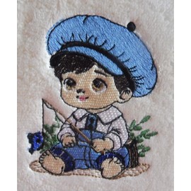 Boy Fishing (1370) - Embroidered Medium Weight Star Fleece Baby Blanket (Pink)