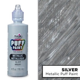 Tulip Puff Fabric Paint Metallic Finish , Permanent Craft Paint for Clothes, DIY Projects, Notoxic, 4 fl oz, Metallic Silver