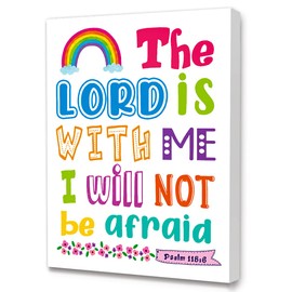 LISTNGBO Bible Verse Canvas Wall Art for kids,The Lord is With Me Canvas Painting Wall Decor for Kids,Christian Religious Canvas Wall Art For Kids Nursery/Classroom/Bedroom Wall Decor 12" x 15"