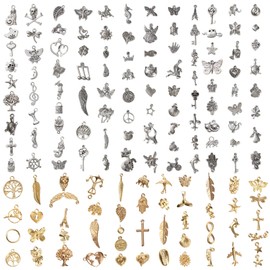 Jesustree Charm Pendants for Jewellery, Pack of 150 Mixed Vintage Charms Necklace Bracelet Earring Making Accessories DIY Crafts Key Accessories (Silver Gold), Alloy Steel, Alloy