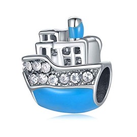 LaBenie Blue Cruise Ship with Crystals Charm Bead