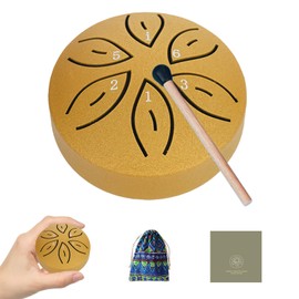 TINGSING Mini Steel Tongue Drum 3 Inch 6 Note Handpan Rain Drum Set Percussion Instrument with Cloth Bag Music Book Mallet Music Education Yoga Meditation for Adults and Kids Gold