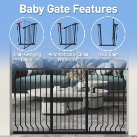 WAOWAO Extra Tall 40.55" Baby Gate 29.92-63.38" Wide Pressure Mounted Pet Gate Black !