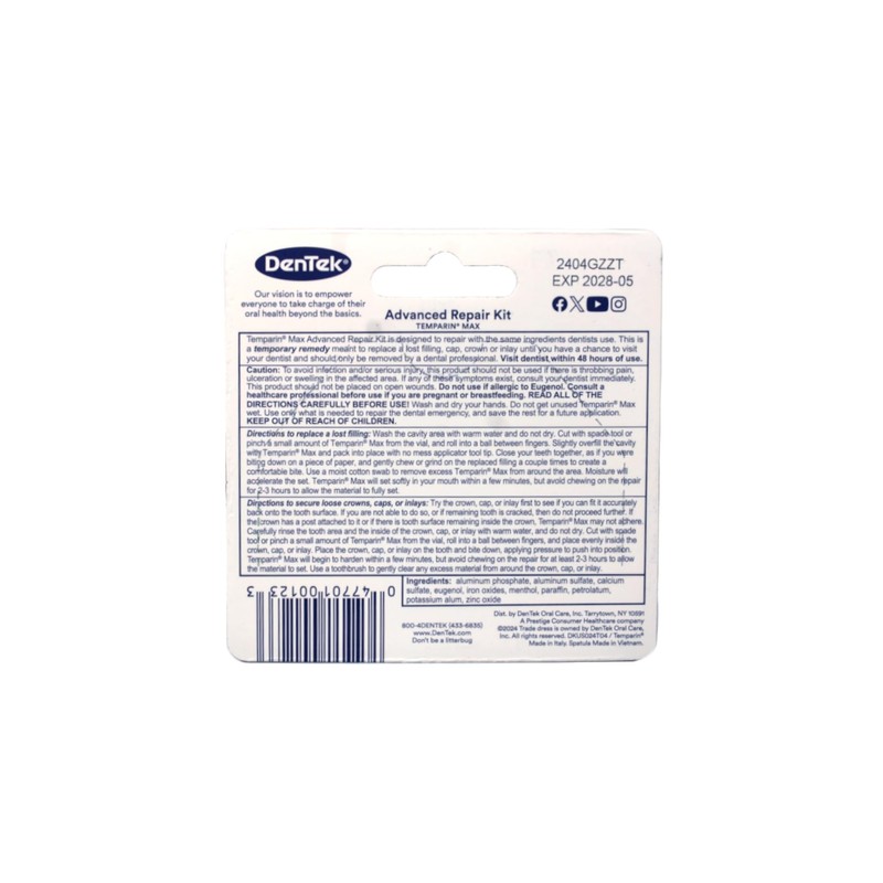 DenTek Temparin One Step Lost Filling Repair 1 Each