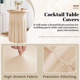 Fhberni 2 Pack Spandex Stretch Round Table Covers with Skirt - 32x43 Inch Fitted Elastic Cocktail Tablecloth for High Top Bar, Party & Wedding Decor, Yellow