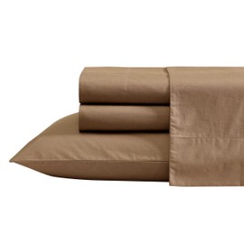 Nautica - King Bed Sheets, Lightweight Cotton Percale Bedding Set with Matching Pillowcases, Crisp & Cool, Oeko-Tex Certified (Bayview Solid Brown)