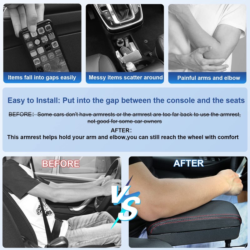CDEFG Car Armrest Support Elbow Rest Pad Armrest Extender, Console