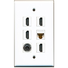 RiteAV - 4 HDMI 1 Port 3.5mm 1 Port Cat6 Ethernet White Wall Plate