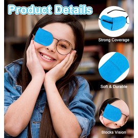 Eye Patches for Glasses, 12 Pcs Reusable Lazy Eye Patch for Glasses, Strong Coverage Design for Adults to Treat Lazy-Eye Amblyopia Strabismus (Black & Blue)