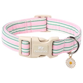 MR.CHUBBYFACE Cotton Dog Collar, Cute Pink Summer Puppy Collar with Plastic Buckle, Adjustable Soft Natural Fabric Pet Collar for Small Medium Large Dogs