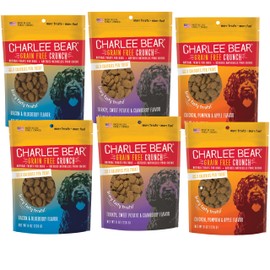 Charlee Bear Crunchy Dog Training Treats, Low Calorie (3 Kcal), Grain Free Natural Mini Dog Treats for Puppies, Small, Medium & Large Dogs, USA Made, Healthy 3 Flavor Variety Pack 8oz (6-Pack)