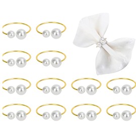 Priaora 12pcs Pearl Gold Napkin Rings, Pearl Shape Metal Napkin Ring Gold Pearl Table Decor for Wedding Thanksgiving Christmas Party Dinner Tableware Hotel (K216-12)