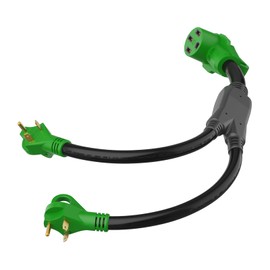 RVGUARD RV Y Adapter Cord with Handle Two 30 Amp TT-30 Male Plug to 50 Amp 14-50 Female, Green