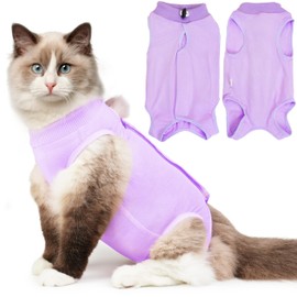 Hpetppy Cat Recovery Suit for Spay Abdominal Wound, Breathable Kitten Onesie for Cats After Surgery, Anti Licking Cat Cone Alternative, Pet Surgery Recovery Shirt-Purple(L)