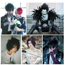 KiyaCos Short Black Fluffy Spiky MHA Anime Fans Dabi Goku Role Play Megumi Fushiguro Cosplay Wig