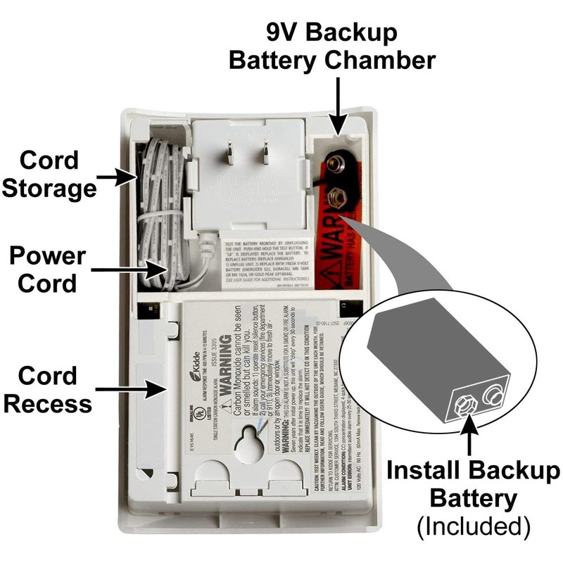 Kidde Carbon Monoxide Detector, Plug In Wall with 9-Volt Battery