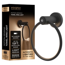 Enbrighten Towel Ring, Motion Sensing, Night Light, Battery Operated, Hand Towel Holder/Hanger for Bathroom, Kitchen, Matte Black, 79181