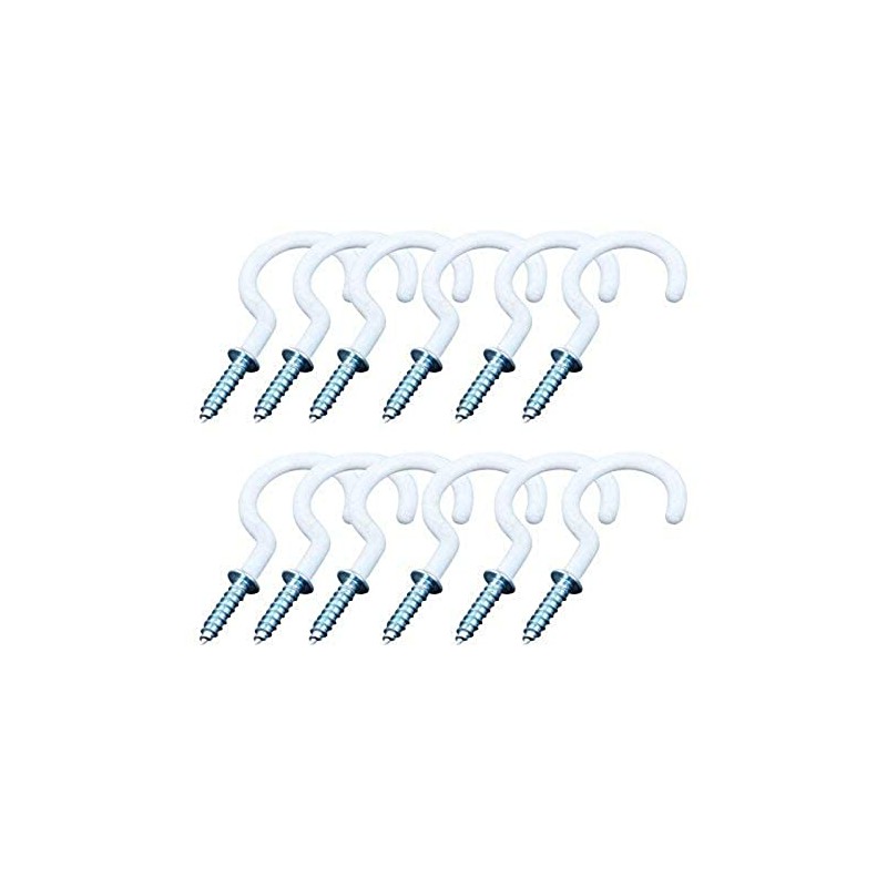 Merriway BH06816 (15 Pcs) White Plastic Coated Cup Hooks 22mm