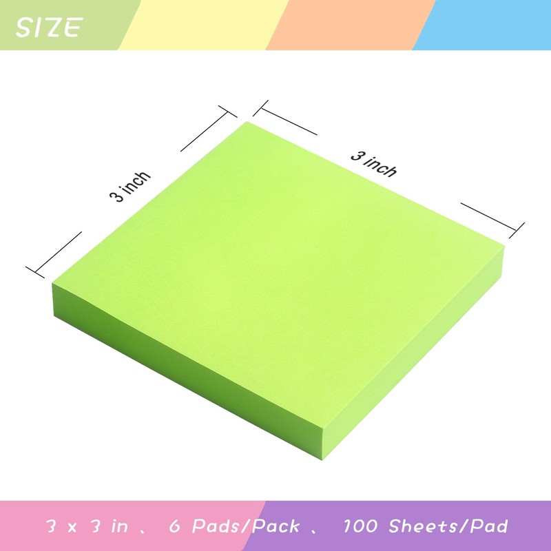 Sticky Notes 3x3 Self-Stick Notes Pads with 6 Bright Colors,