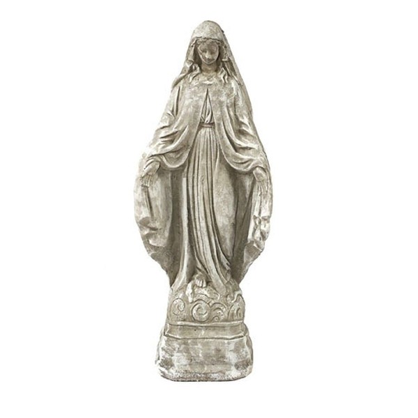 Solid Rock Stoneworks Virgin Mary Stone Garden Statue 18in Tall Marble Tone Color