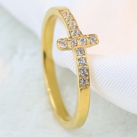 Jude Jewelers Stainless Steel Sideways Cross Christian Cross Eternity Wedding Band Ring (Gold, 6)