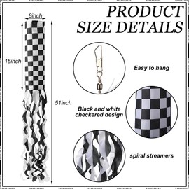 Tingjoo 2 Pcs 51inch Checkered Windsock Flag Black and White Racing Flag Car Race Flags Wind Sock Door Hanger for Outdoor Yard Garden Birthday Party Decoration