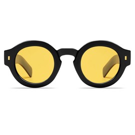 VANLINKER Vintage Round Polarized Sunglasses for Women Men Trendy Shades Retro Circle Sun Glasses VL9743 C6 Black Frame Yellow Tinted Lenses