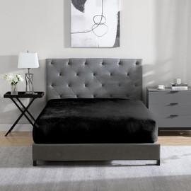 Cathay Home King Flannel-Plush Fitted Sheet - Ultra Soft & Thick Plush, No-Pilling - All Season Cozy Warmth - 12" Deep Pocket Fitted Sheet Only (King, Black)