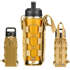 Molle Water Bottle Holder, Water Bottle Pouch Attachment for Backpack, Adjustable Multi-Purpose Tactical Bag for 16 24 32 40 64 oz Adapted to Vest Belt Brown