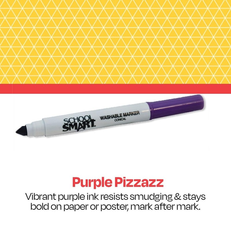 School Smart Washable Art Markers, Conical Tip, Purple, Pack of