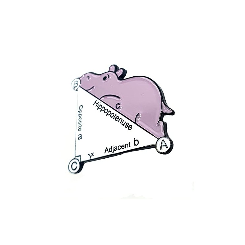 Hippopotenuse Triangle Math Geometry Hippo Hypotenuse Cute STEM Metal Enamel