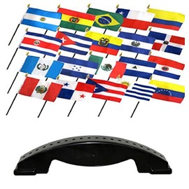 4x6 Latin American Spanish Speaking South/Central 20 Countries 4"x6" Stick Flags Desk Table Set with 20 Hole Base Stand