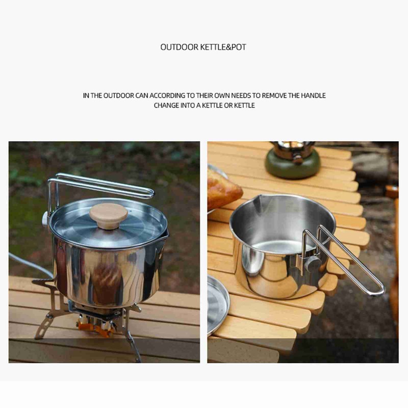 Camping Pot 304 Stainless Steel Portable Camping Kettle with Foldable
