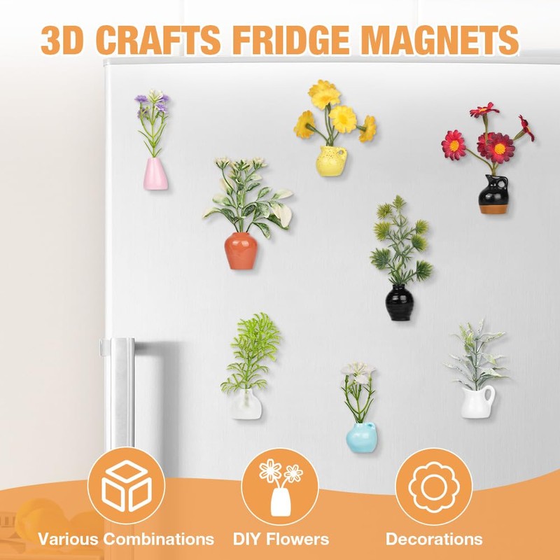 Flintronic 8pcs Mini Vase Fridge Magnets, 3D Tiny Bud Vases,