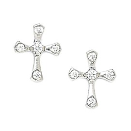 925 Sterling Silver Rhodium Plated Cubic Zirconia Medium Religious Faith Cross Screw Back Earrings 12x10mm Stud Earring for Women