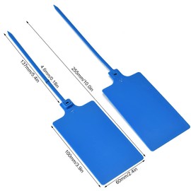 LeadSeals 50 Blue Plastic Writable Shipping Tags - Large, Waterproof, Hanging Label Ties with One Permanent Marker Pen