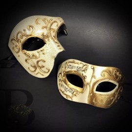 Beyond Masquerade Couple's Masquerade Masks Phantom Gold Ivory