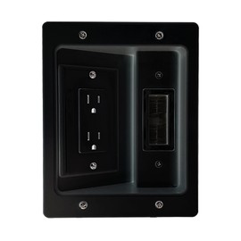 Lanceton in-wall Cable Management Kit, Recessed Outlet for Wall Mount TV, Cord Hider for Power Cables & low Voltage Wires, White/Black (Black Cable Management Kit)