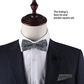 Rhinestones Pre-tied Bow Ties for men women | Bow tie with Crystal like rhinestones | CK Bow Tie (Metallic Black Set)