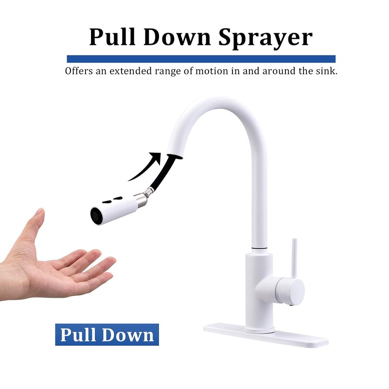 Peppermint Kitchen Sink Faucet Pull Down Matte White Kitchen Faucets