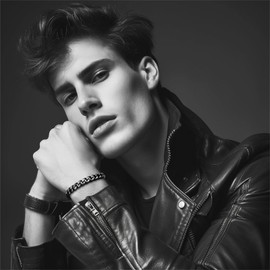 bizsew Chain Bracelet for Men Boy Two-tone Stainless Steel 10.5mm Width Large Cuban Link Chain (Black&Silver, M)