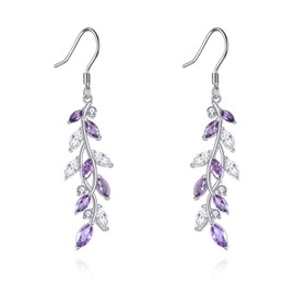 AXELUNA Crystal Leaf Earrings for Women 925 Sterling Silver Wedding Earrings Leaf Dangle Drop Earrings Jewellery Gift For Mother Wife