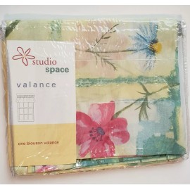 Studio Space Blouson Valance 84×15" Flower Blocks set of 2 NIP pink yellow green