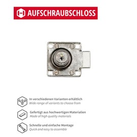 Gedotec Screw-On Lock Metal | Nickel-Plated | Pack of 4 | Box Lock Including Bowl | RIM Lock | Backset: 25 mm | Diameter 19 x 22 mm | Track Locking - Left Stop | for Screwing On