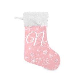 DOMIKING Letter N Pink Large Christmas Stockings 1 Pack 17.1 Inches Fireplace Hanging Stocking Ornaments Xmas Decoration for Family Holiday Season
