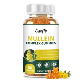 Catfit Mullein Gummies for Lungs – Mullein Leaf Extract with Quercetin, Elderberry for Respiratory & Immune Support,Lung Health & Breathing, Vegan, Pineapple Flavor, 60 Gummies