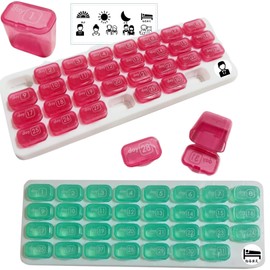 3world SW1894 Pill Case, 1 Month Management, Storage, Forget to Drink Prevention, Calendar, Portable, Divided Use, Green + Red (2 Colors) Set