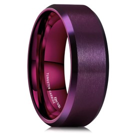 King Will 8mm Purple Mens Tungsten Wedding Rings Matte Brushed Surface Wedding Band Beveled Edge Comfort Fit 8