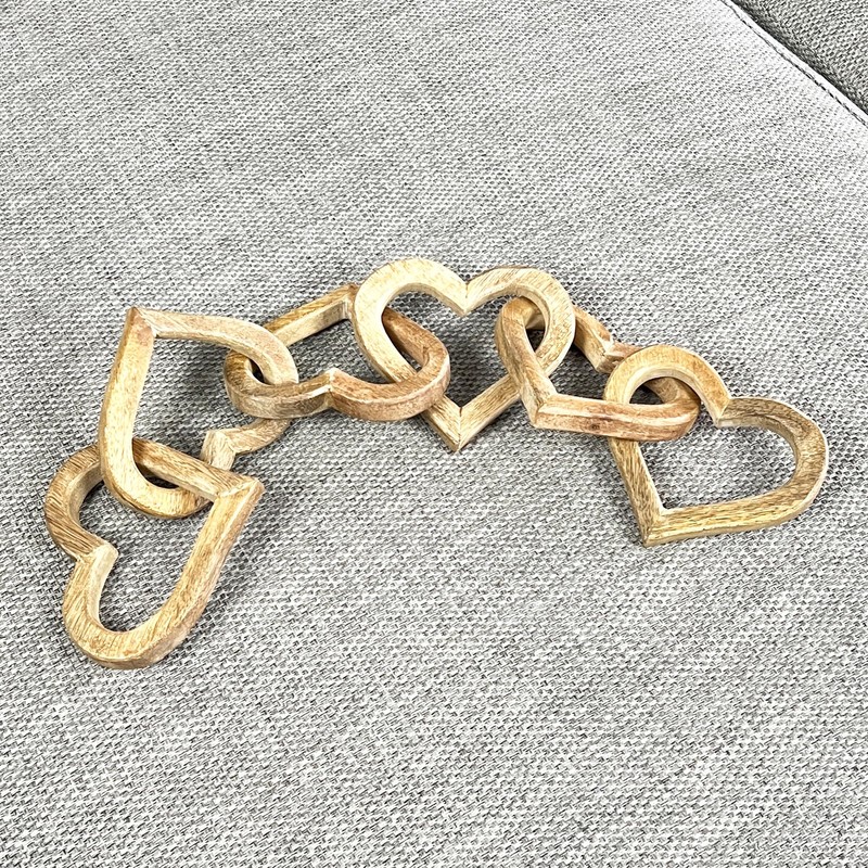 55cm Wooden 5 Heart Ornament Chain Knot Nordic Scandi Love
