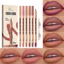 6pcs Juego Delineador Wooden Lip Pencil Labios Impermeable                                                                                            